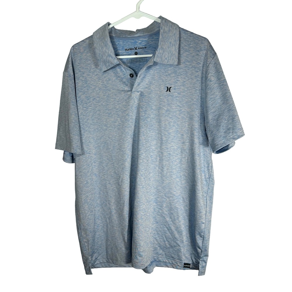 Hurley Buckle Mens Blue Space Dye Short Sleeve Polo Shirt Large Logo Heathered